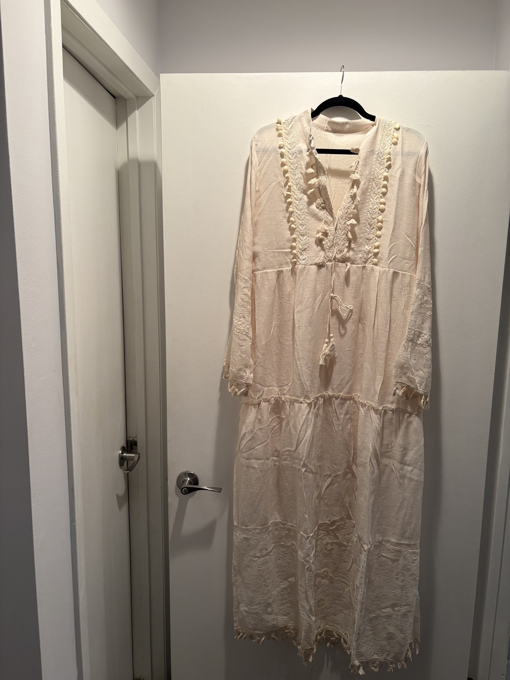Amazon Cream Boho Maxi Dress with Tassel Details